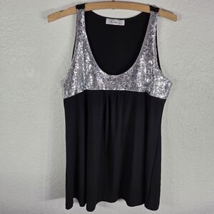 Sushiflower Black Silver Metallic Sequin Tank Top  Size M